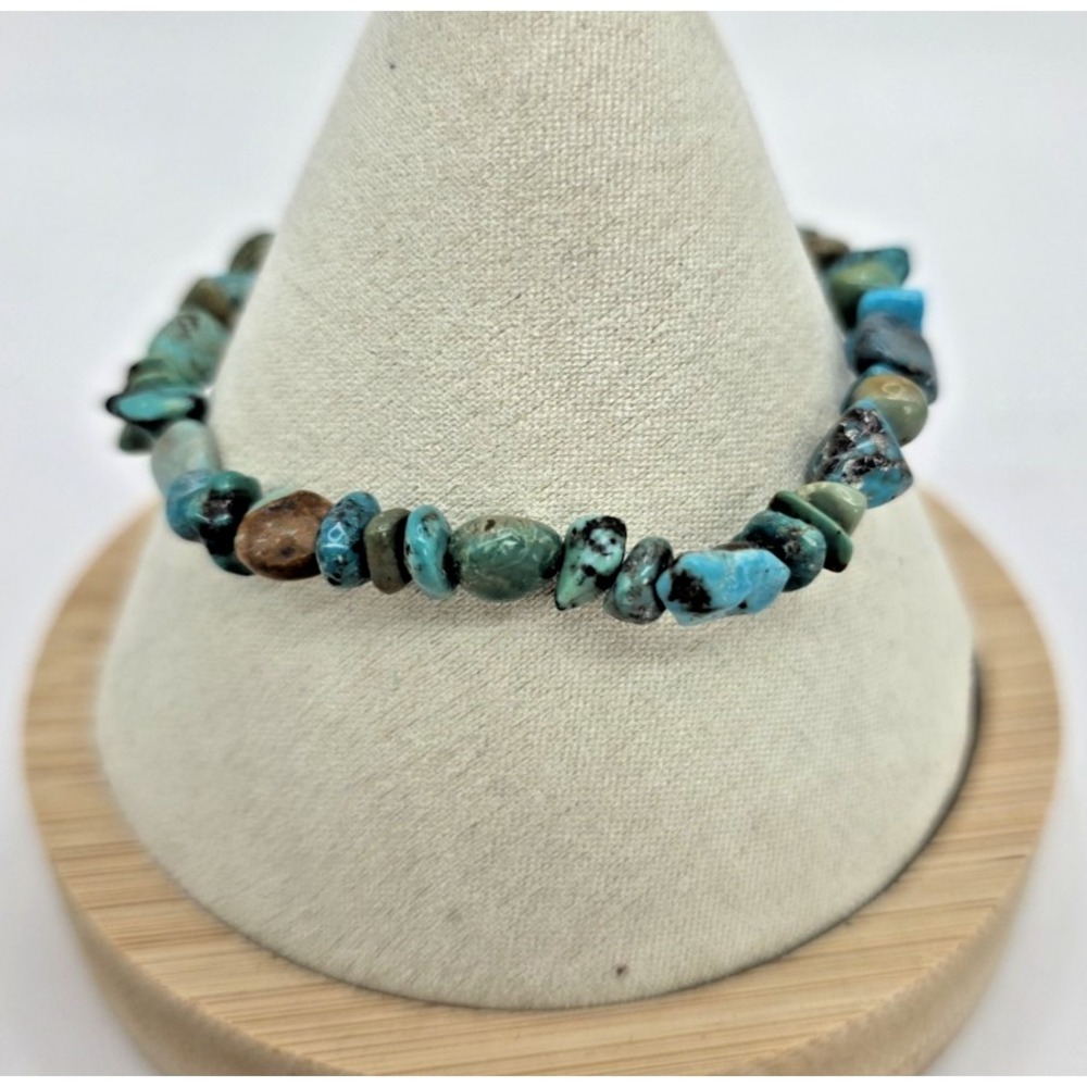 American Turquoise Gemstone‎ Bracelet Natural Stretchy 6.5" Round Nuggets Chips
